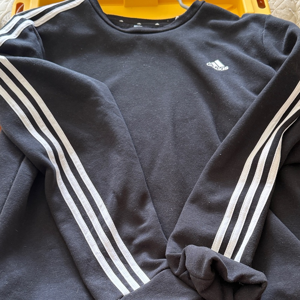 Adidas Men's Black Crewneck Sweater with White Stripes